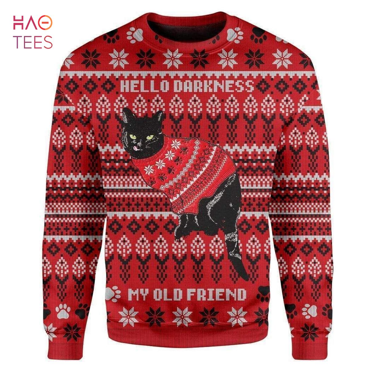 Black Cat Snowman Ugly Christmas Sweater - Anynee