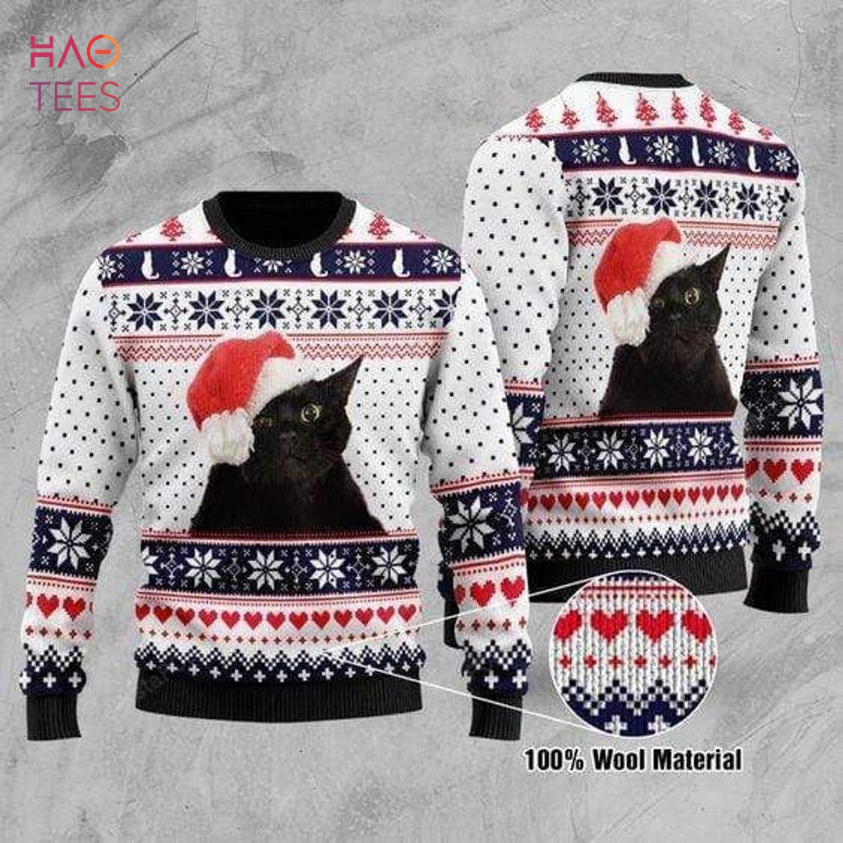 Black Cat Snowman Ugly Christmas Sweater - Anynee