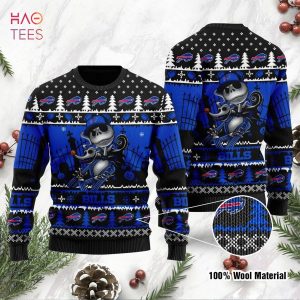 BEST Buffalo Bills Jack Skellington Halloween Holiday Party Ugly Christmas Sweater