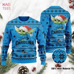 BEST Carolina Panthers Cute Baby Yoda Grogu Ugly Christmas Sweater Ugly