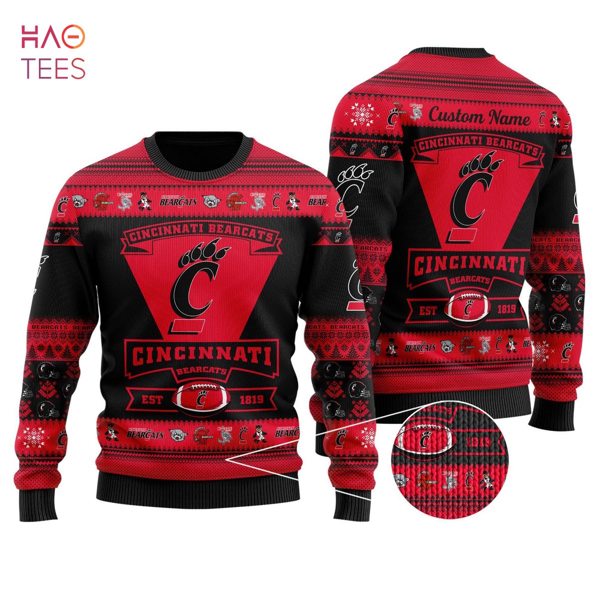 BEST Cincinnati Bearcats Football Team Logo Custom Name Personalized Ugly Christmas BEST Cincinnati Bearcats Football Team Logo Custom Name Personalized Ugly Christmas