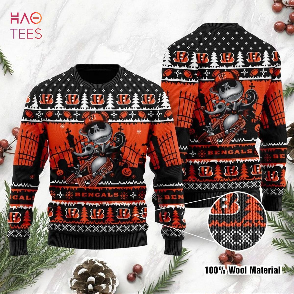 BEST Cincinnati Bengals Jack Skellington Halloween Ugly Christmas Sweater Ugly Sweater BEST Cincinnati Bengals Jack Skellington Halloween Ugly Christmas Sweater Ugly Sweater