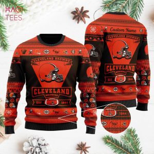 BEST Cleveland Browns Football Team Logo Custom Name Personalized Ugly Christmas