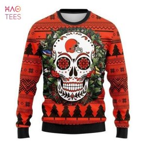 BEST Cleveland Browns Skull Flower Ugly Christmas Sweater All Over Print
