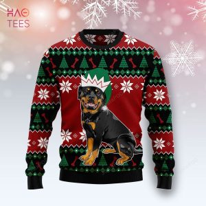 BEST Cute Rottweiler Wearing Christmas Hat Ugly Christmas Sweater All Over