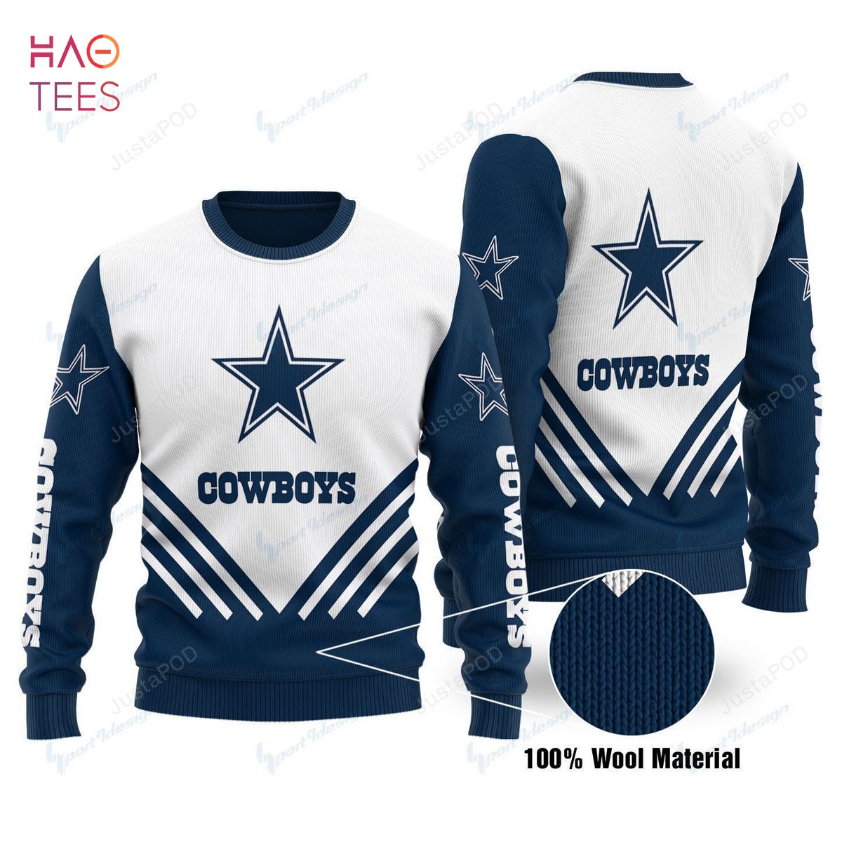 Cowboys Football Team White Ugly Christmas Sweater - Dallas