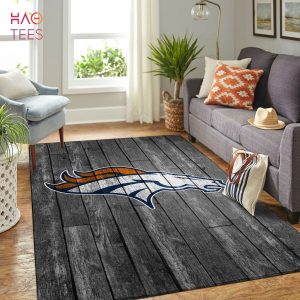 Denver Broncos NFL Area Rugs Football Living Room Carpet Team Logo Gray Wooden Home Floor Decor
