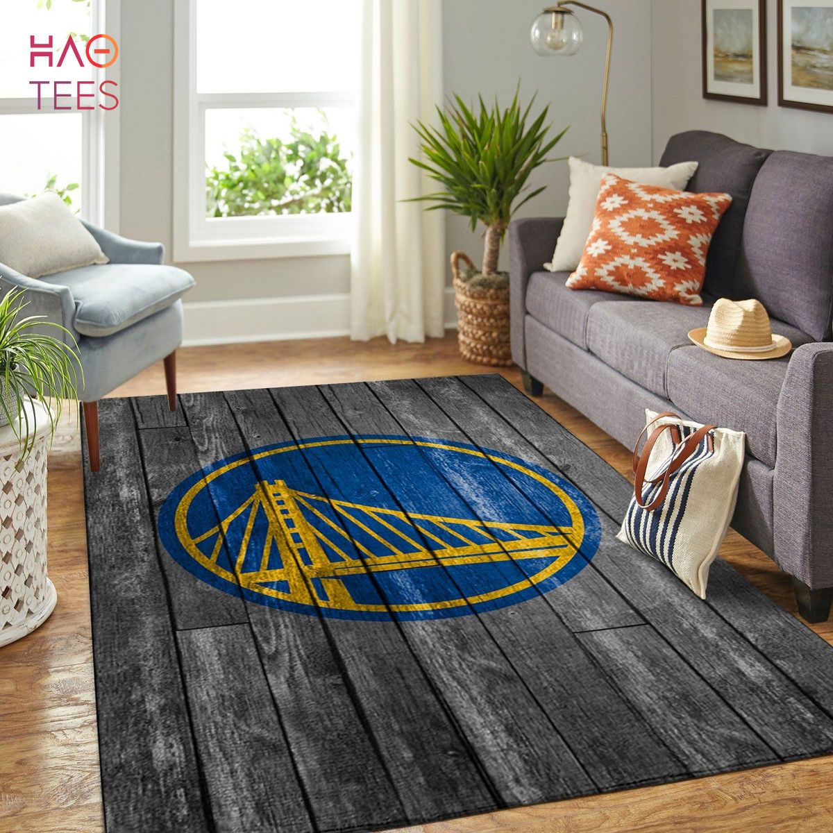 Golden State Warriors Nba Team Logo Grey Wooden Style Nice Gift Home Decor Rectangle Area Rug