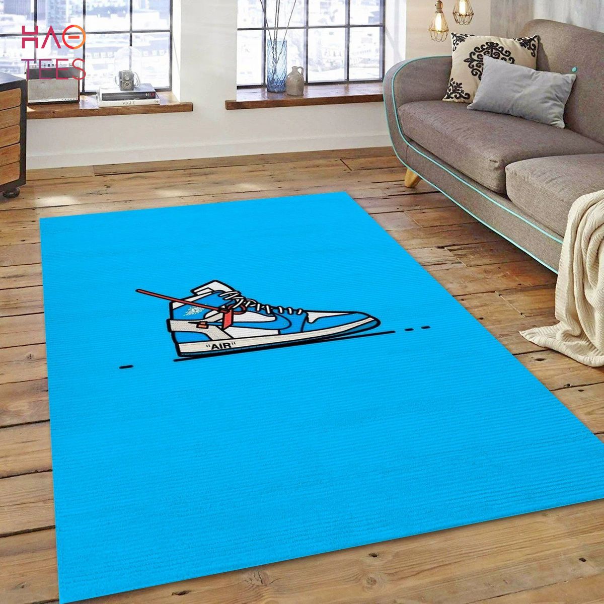 Jordan 1 Off White Blue Fashion Brand Rectangle Rug Living Room Rug Us Decor