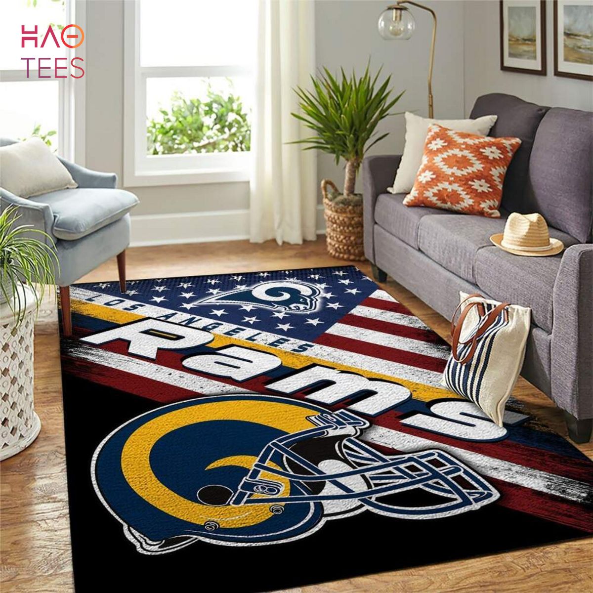 Los Angeles Rams Nfl Area Rugs Team Logo American Flag Style Living ...