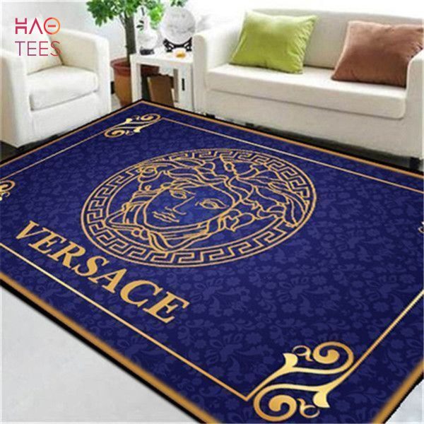 Versace Inspired Area Rug Blue Gold Luxury Hypebeast Living Room Decor