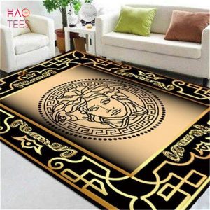 Versace Logo Gold Living Room Area Carpet Living Room Rugs