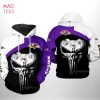 Baltimore Ravens Nfl Football Skull Guns Violet 3d Hoodie