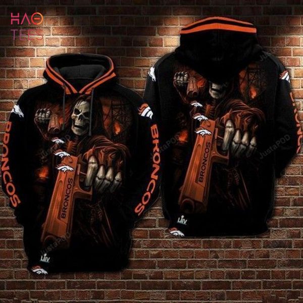 Denver Broncos Nfl Skull Guns 3d Hoodie