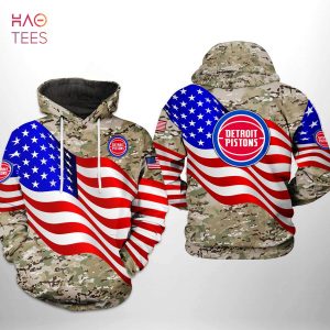 Detroit Pistons NBA US Flag Camo Veteran Team 3D Printed Hoodie