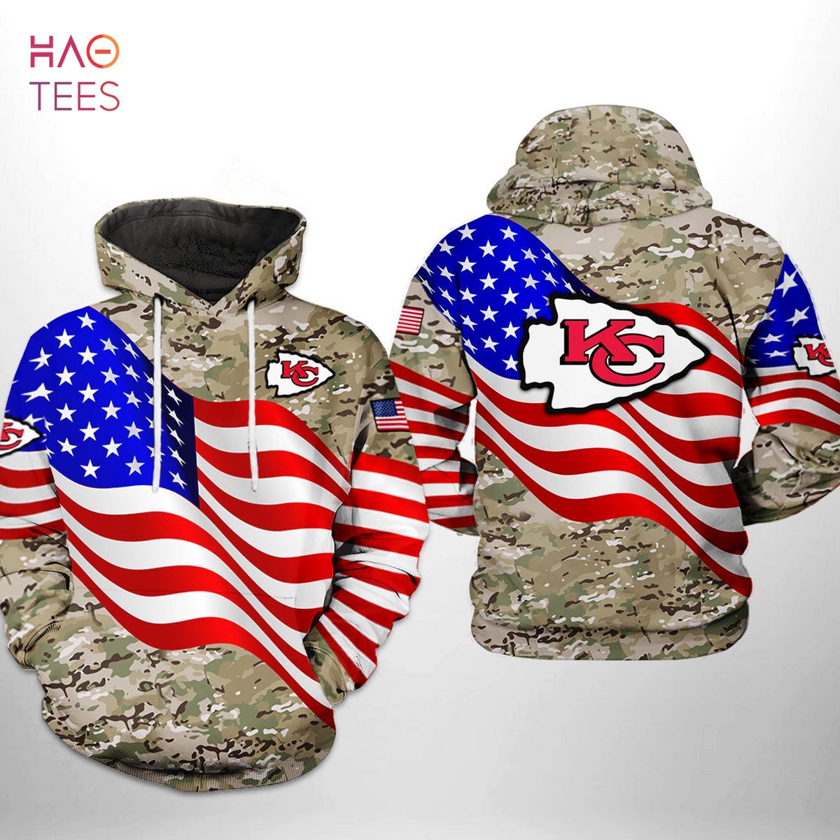 Kansas City Chiefs NFL US Flag Camo Veteran Team 3D Printed Hoodie