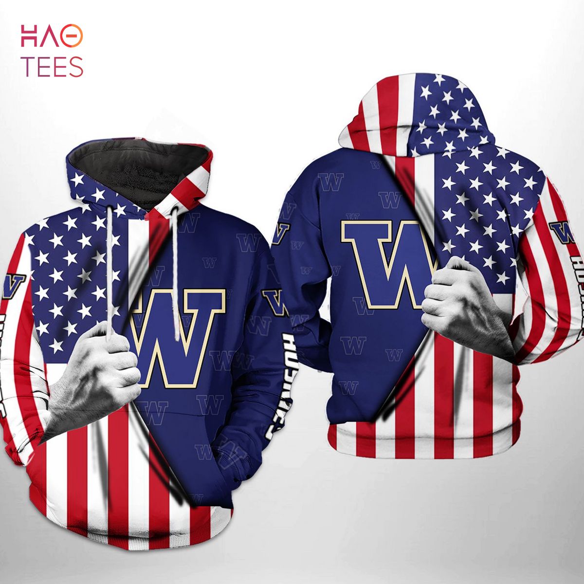 Washington Huskies NCAA US Flag 3D Printed Hoodie Washington Huskies NCAA US Flag 3D Printed Hoodie