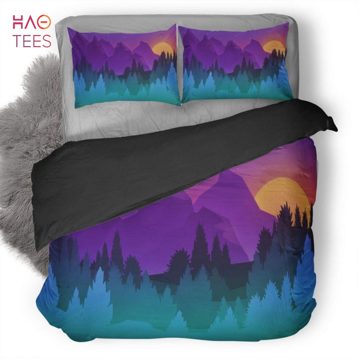 BEST Stars Mountains Trees Colorful Minimalist Artwork Duvet Cover and Pillowcase Set Bedding Set