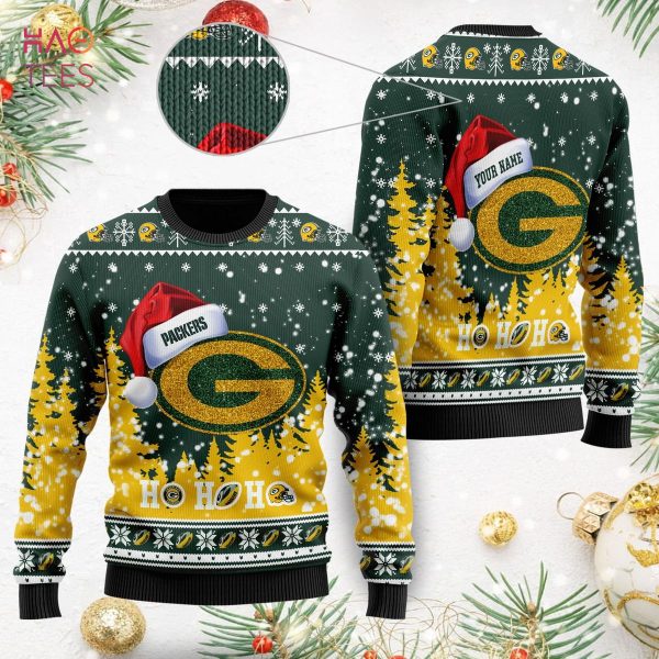 [TRENDDING] Green Bay Packers Symbol Wearing Santa Claus Hat Ho Ho Ho Custom Personalized Ugly Christmas Sweater, Christmas Sweaters, Hoodie, Sweatshirt, Sweater