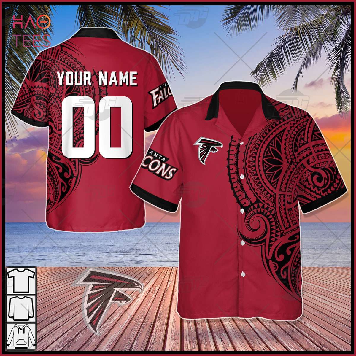 Personalize NFL Atlanta Falcons Polynesian Tattoo Design Hawaiian Shirt