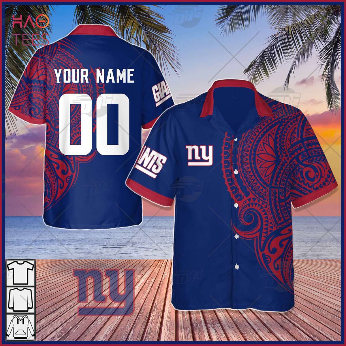 Personalize NFL New York Giants Polynesian Tattoo Design Hawaiian Shirt