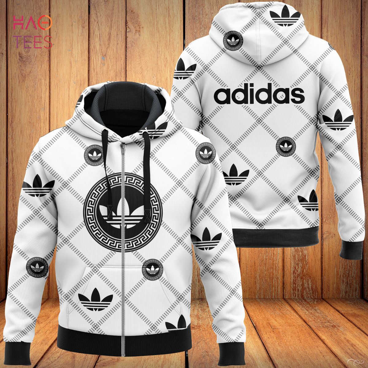 AVAILABLE Adidas Stripe White Full Printing Luxury Hoodie Limited Edition