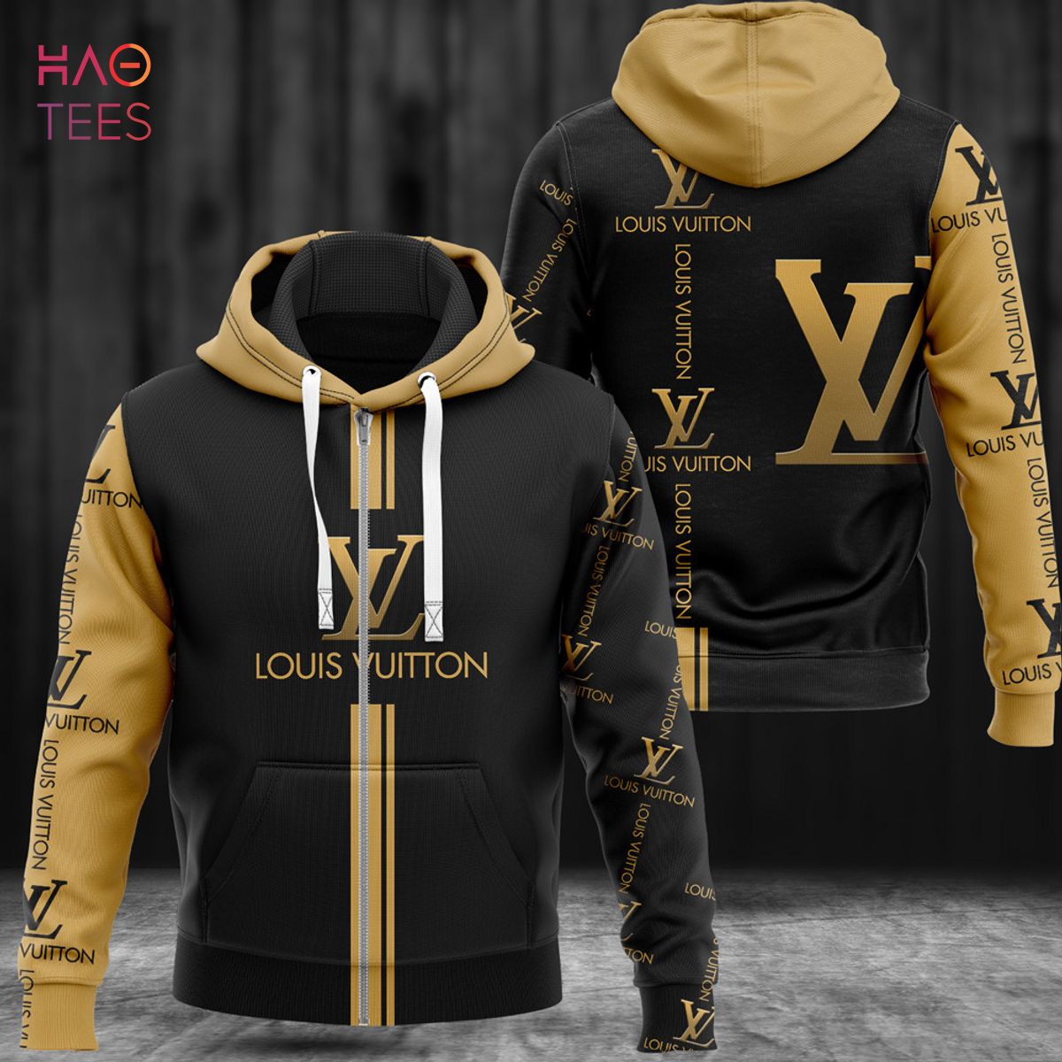 BEST Louis Vuitton Black Gold Luxury Hoodie POD Design Luxury Store