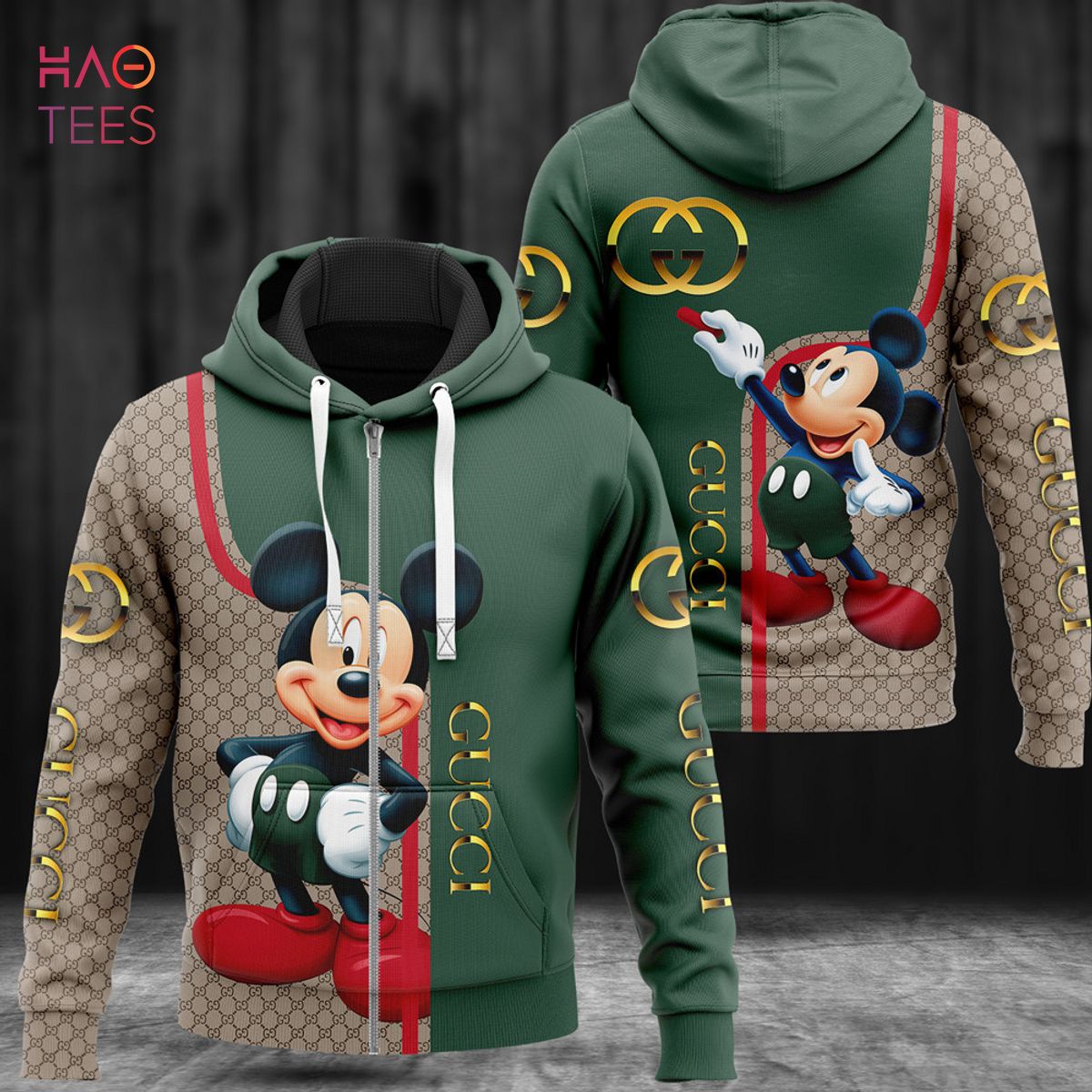 HOT Gucci Luxury Brand Green Mix Brown 3D Hoodie Limited Edition Luxury Store