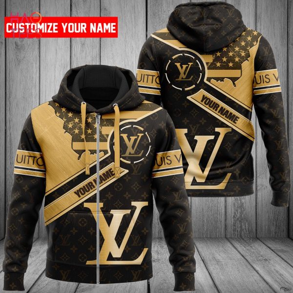 HOT Louis Vuitton Black Mix Gold Luxury 3D Hoodie Limited Edition