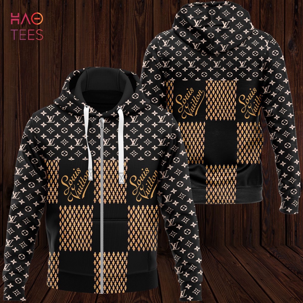 NEW Louis Vuitton Black Square Pattern Luxury 3D Hoodie Limited Edition