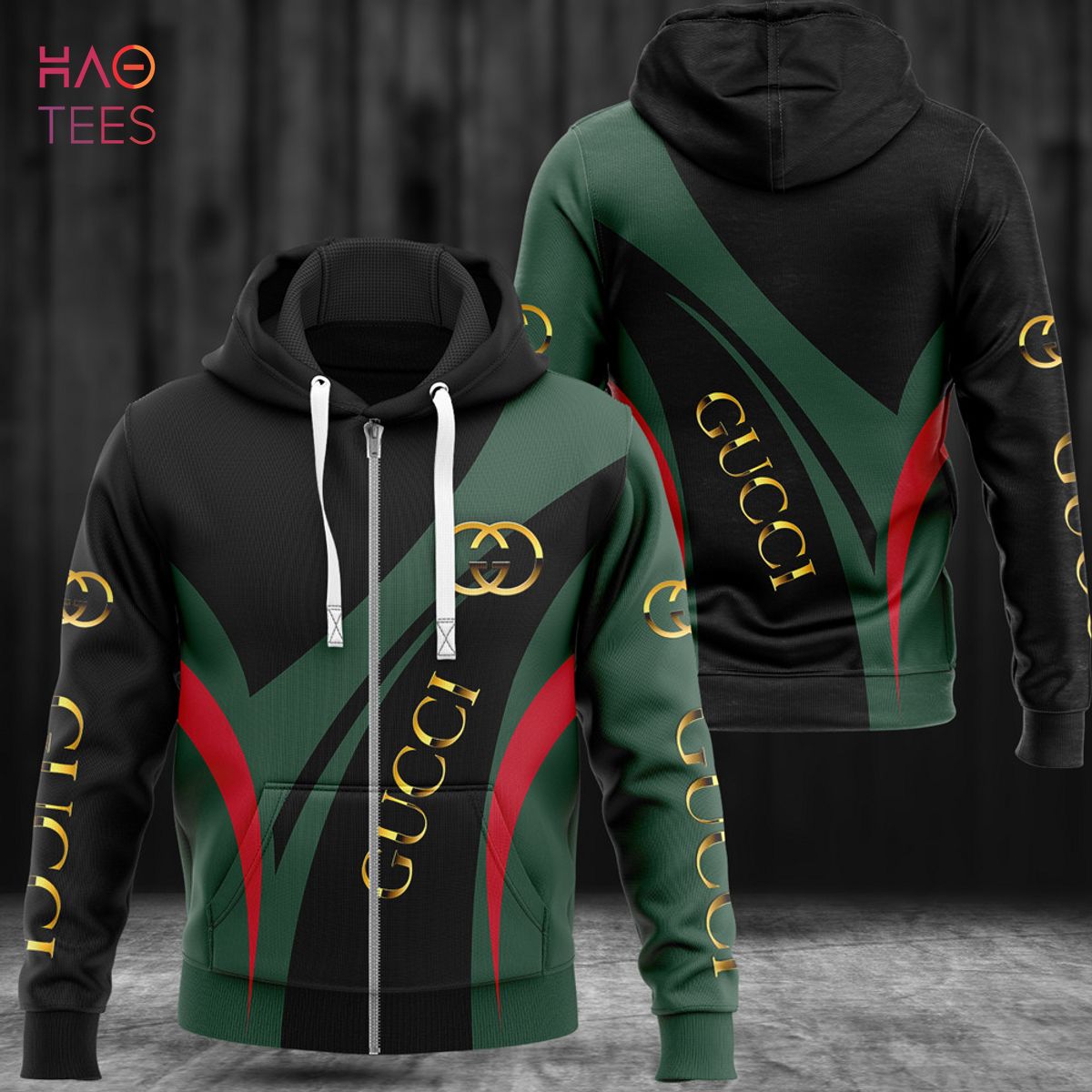 NEW Gucci Luxury Brand Green Mix Black Hoodie Limited Edition Luxury Store