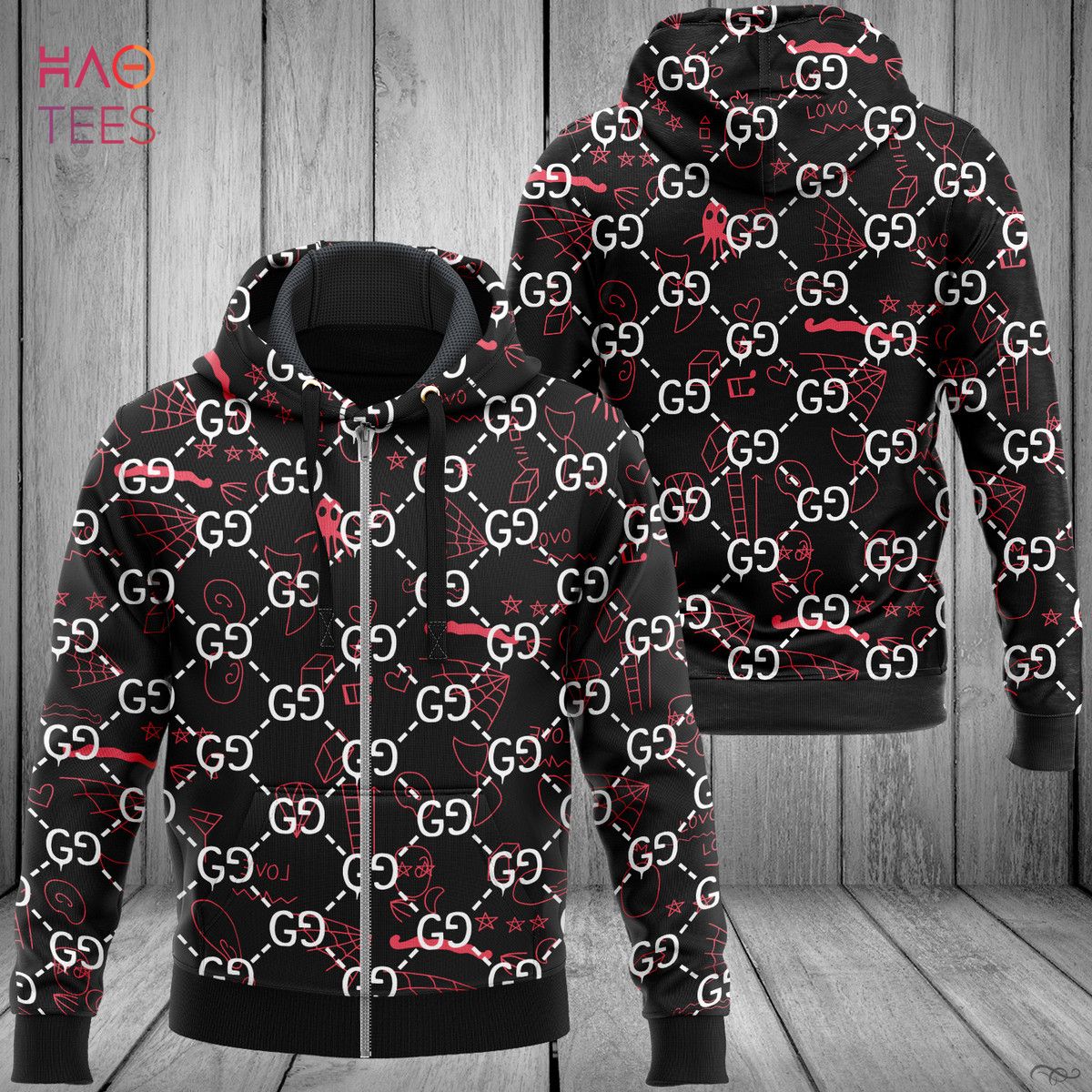 NEW Gucci Red Black Full Printing Luxury 3D Hoodie Limited Edition Luxury Store