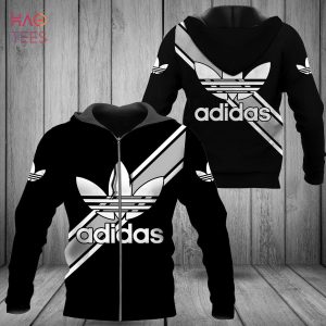 THE BEST Adidas Full Black Mix Grey Logo Luxury Hoodie Limited Edition