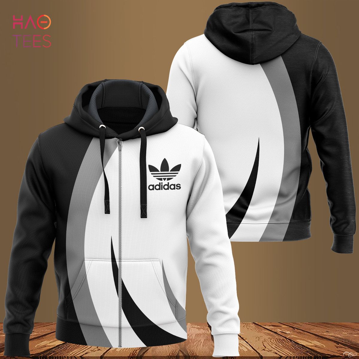 THE BEST Adidas Luxury Brand Black White Grey Hoodie Limited Edition Luxury Store