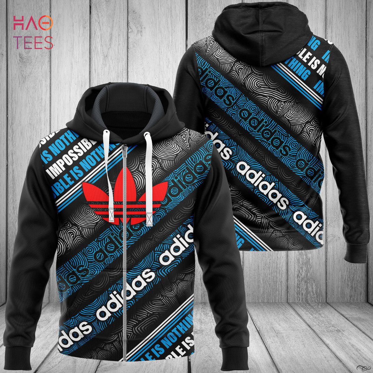 THE BEST Adidas Stripe Blue Mix Black Luxury Hoodie Limited Edition Luxury Store