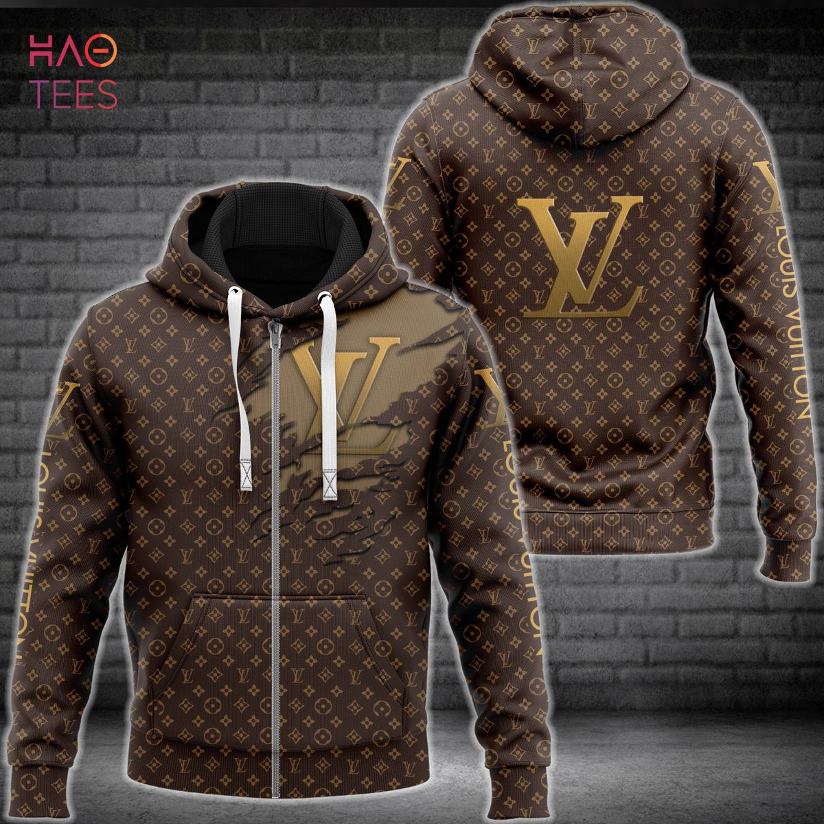 Louis Vuitton Logo Mix Color Light And Dark Brown Hoodie - Tagotee