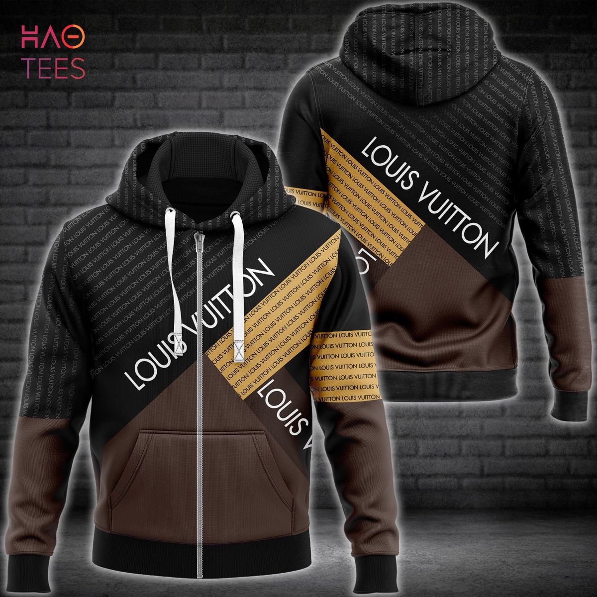 THE BEST Louis Vuitton Logo Pattern Dark Color Luxury 3D Hoodie Luxury Store