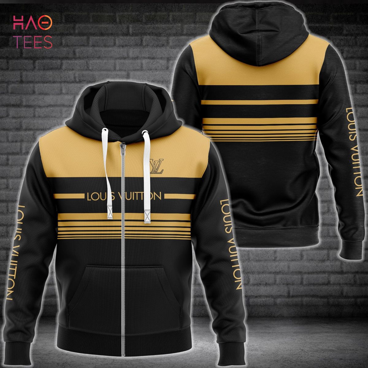 THE BEST Louis Vuitton Luxury Brand Stripe Black Gold 3D Hoodie Limited Edition Luxury Store