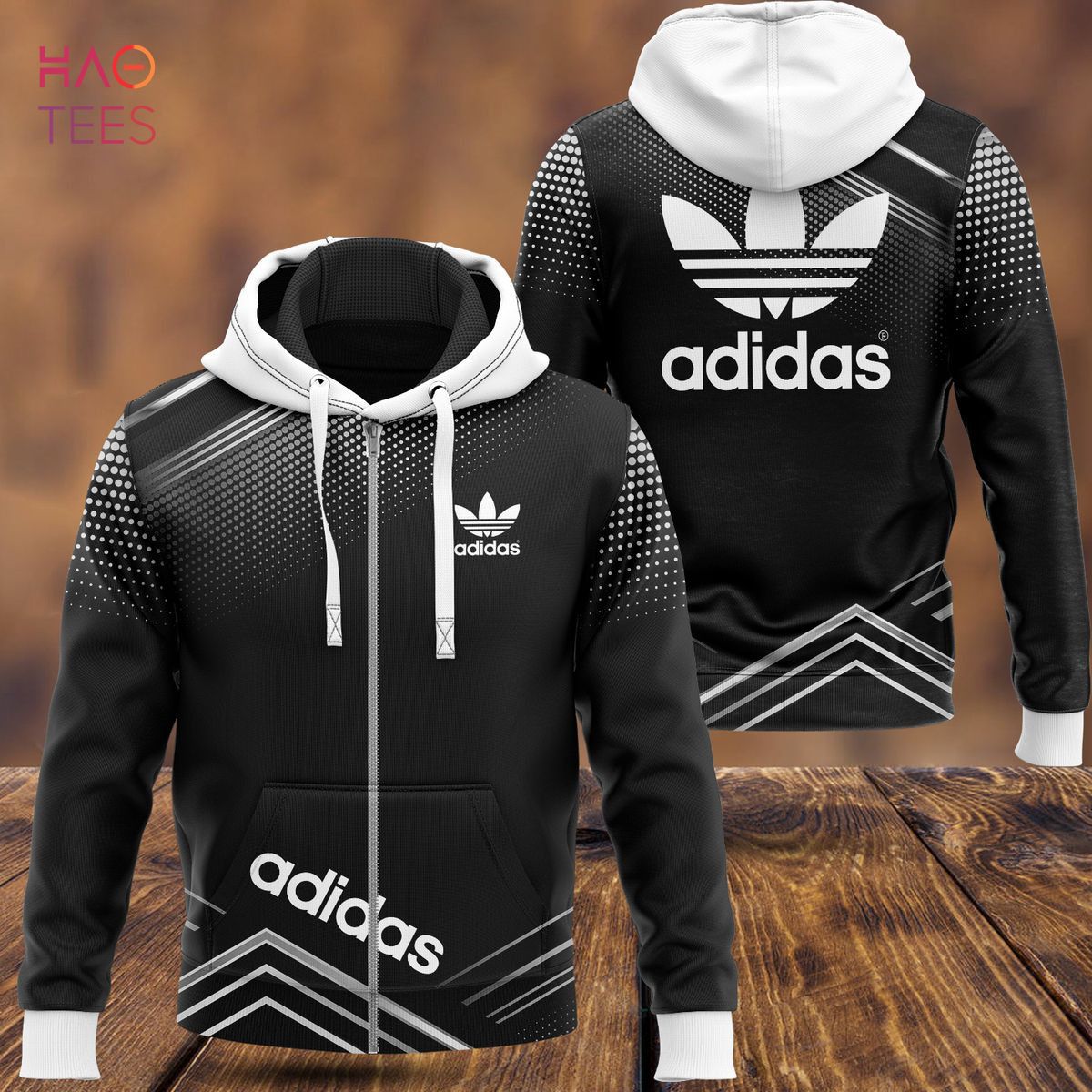 TRENDDING Adidas Full Black Mix White Logo Luxury 3D Hoodie Limited Edition Luxury Store