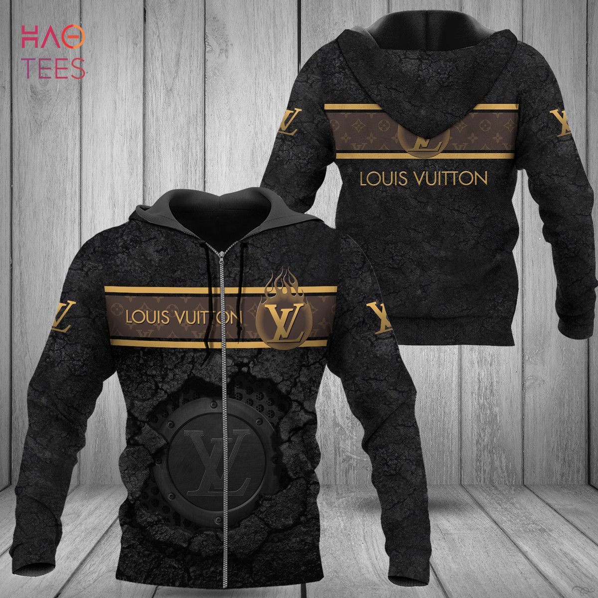 TRENDDING Louis Vuitton Full Black Luxury 3D Hoodie POD Design Luxury Store