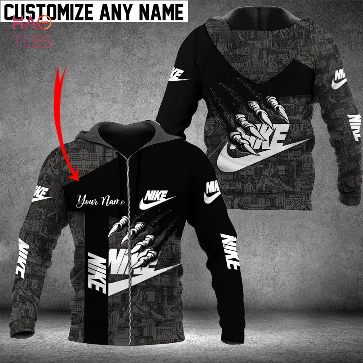 THE BEST Nike Luxury Brand Black Mix Grey 3D Hoodie POD Design Luxury Store