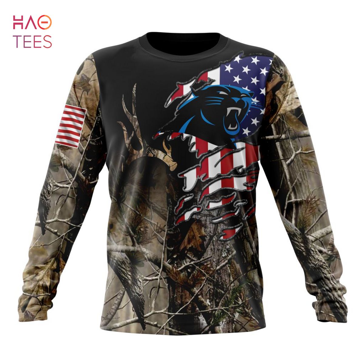 NFL Carolina Panthers All Over Print 3D T Shirt USA Flag Camo Realtree  Hunting Unisex Tshirt