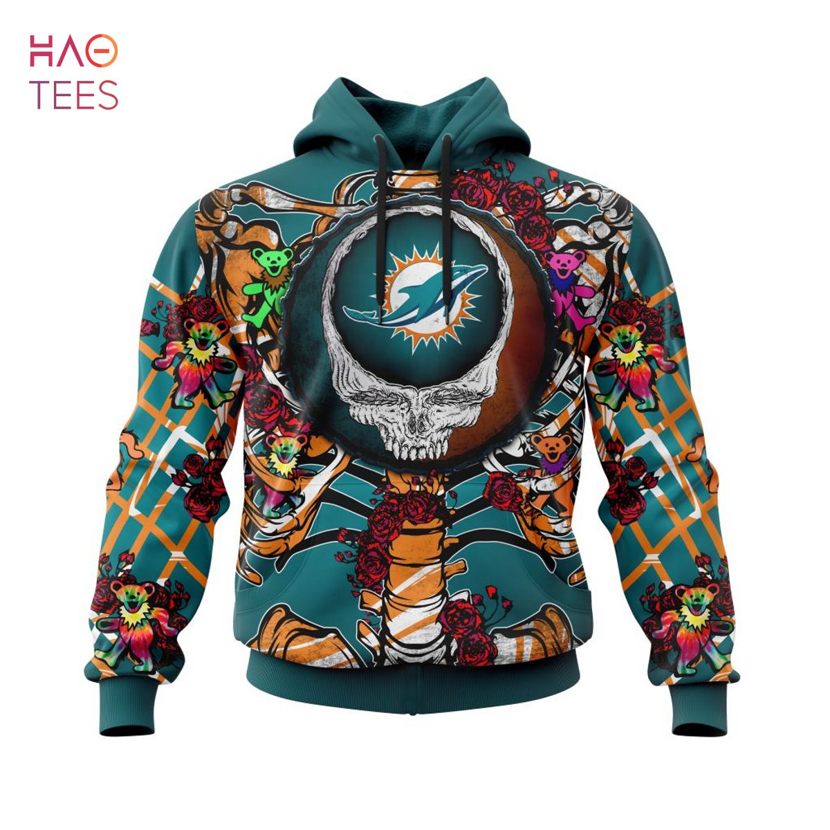 BEST NFL Miami Dolphins Mix Grateful Dead, Personalized Name & Number Specialized Concepts Kits 3D Hoodie