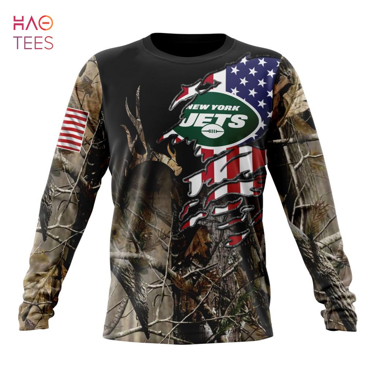 NFL New York Jets All Over Print 3D T Shirt USA Flag Camo Realtree Hunting  Unisex