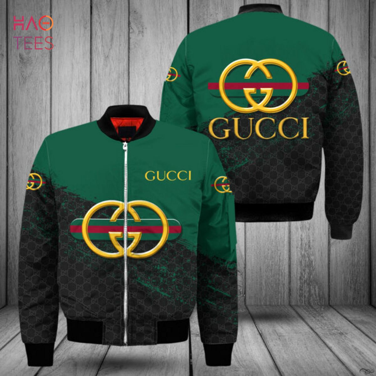 AVAILABEL Gucci Luxury Brand Green Mix Black Bomber Jacket Limited Edition