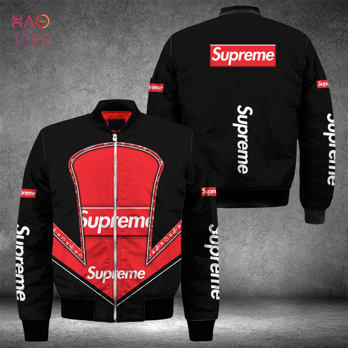 AVAILABLE Supreme Luxury Brand Black Mix Red Bomber Jacket Limited Edition