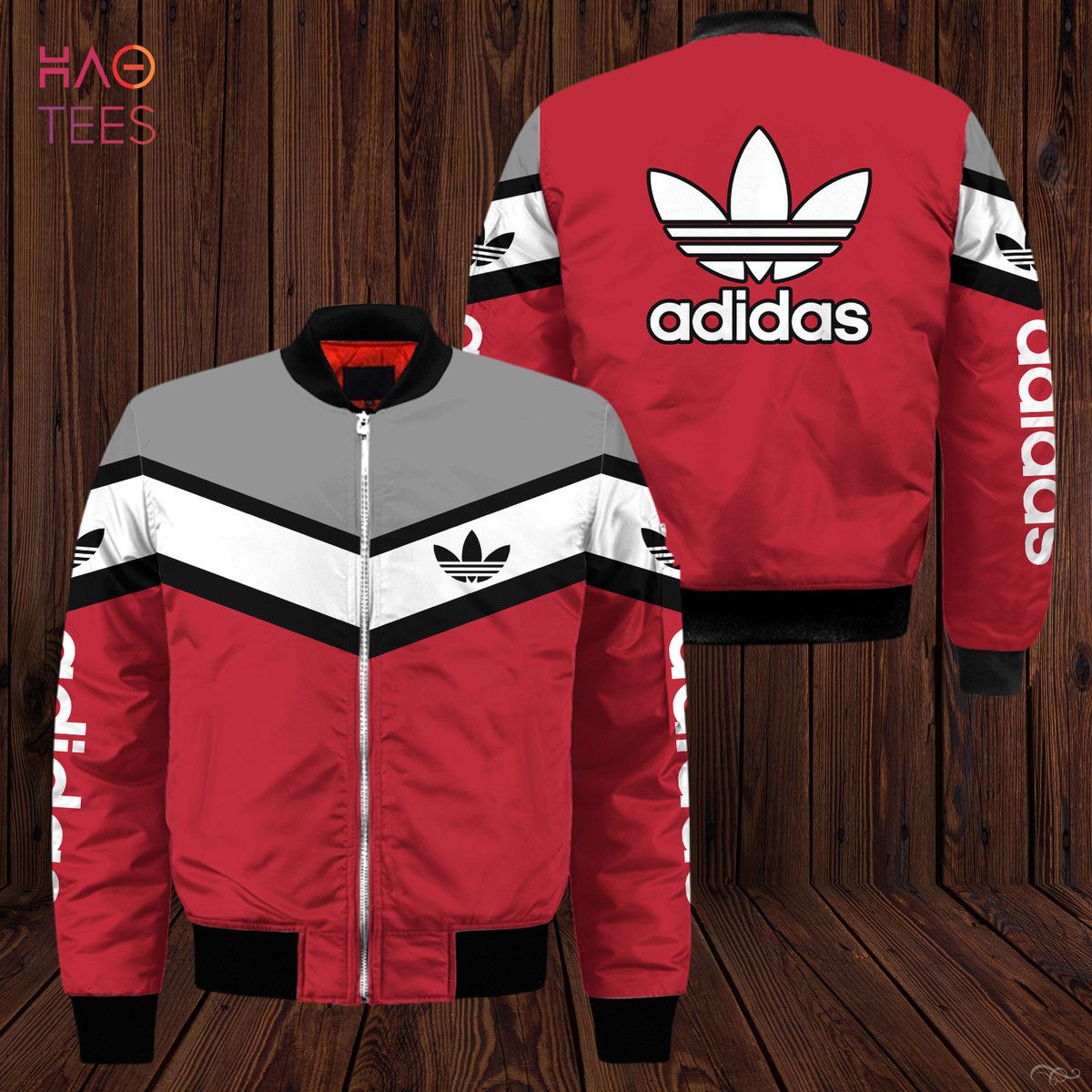 BEST Adidas Red White Grey Luxury Brand Bomber Jacket Limited Edition