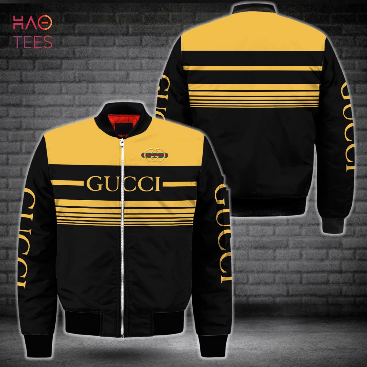 BEST Gucci Luxury Brand Gold Mix Black Bomber Jacket Limited Edition Luxury Store