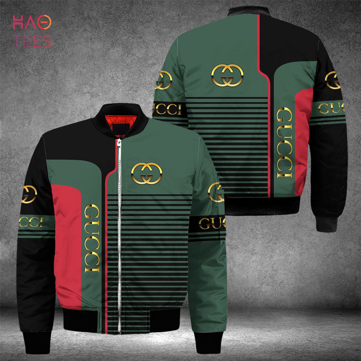 Gucci Black Monogram Red Green Curves Bomber Jacket - Tagotee