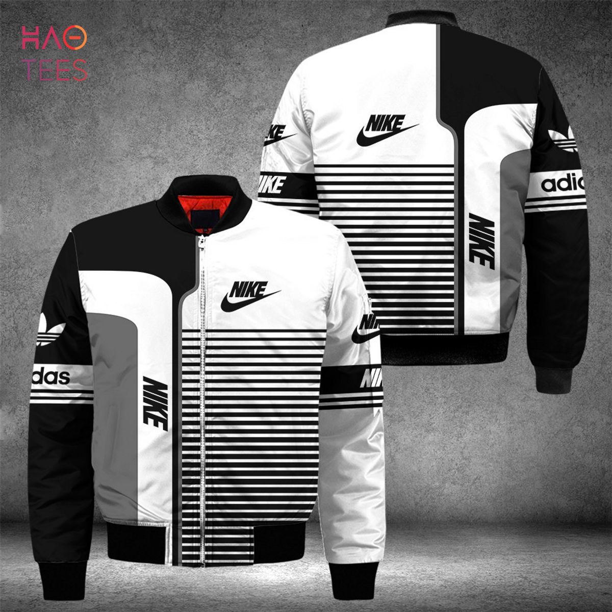BEST Nike Luxury Brand Black Stripe Bomber Jacket POD Design